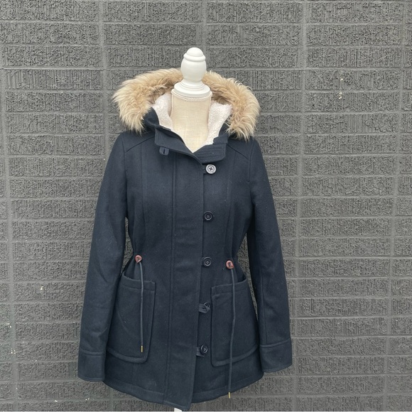 American Eagle Outfitters A.E.O. Wool Winter Coat Faux Fur Hooded Parka Jacket - Picture 1 of 5